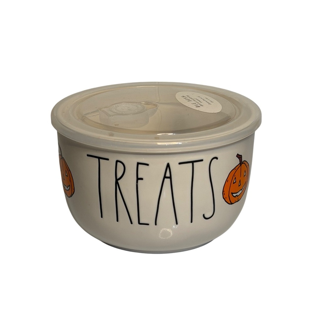 Rae Dunn Treats Ceramic Bowl Lid Halloween Orange Pumpkin Design Kitchen Decor